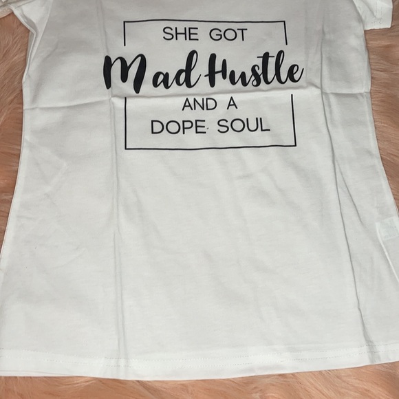 White Printed Lettering V Neck Short Sleeve Shirt - Picture 11 of 13